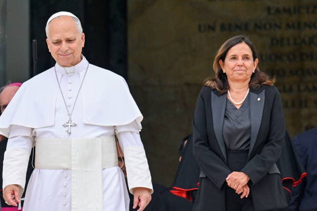 May 14, 2026, Rome, Rome, Italy: Pope Leo XIV at Sapienza University on a pastoral visit, with Rector Antonella Polimeni to his left, Rome, May 14, 2025 Rome Italy  - ZUMAa289 20260514_zia_a289_057 Copyright: xMariaxLauraxAntonellix xAgfx