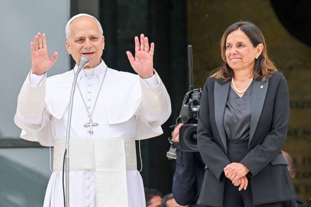 May 14, 2026, Rome, Rome, Italy: Pope Leo XIV at Sapienza University on a pastoral visit, with Rector Antonella Polimeni to his left, Rome, May 14, 2025 Rome Italy  - ZUMAa289 20260514_zia_a289_058 Copyright: xMariaxLauraxAntonellix xAgfx