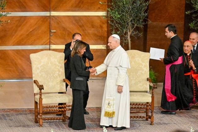 May 14, 2026, Rome, Rome, Italy: Pope Leo XIV with Rector Antonella Polimeni, during his visit to Sapienza University, Rome, 14 05 2025 Rome Italy  - ZUMAa289 20260514_zia_a289_043 Copyright: xMariaxLauraxAntonellix xAgfx