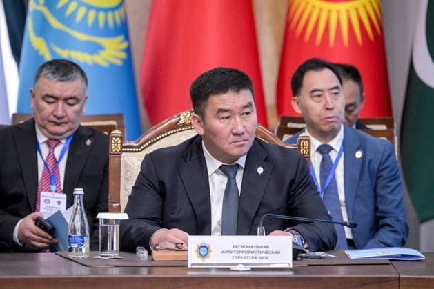KYRGYZSTAN, BISHKEK - MAY 14, 2026: Ularbek Sharsheev, Head of the SCO Regional Anti-Terrorist Structure s Executive Committee, attends the 21st Meeting of the Security Council Secretaries of the Shanghai Cooperation Organization (SCO) member states at the Ala-Archa state residence. Alexei Nikolsky POOL TASS  92451875