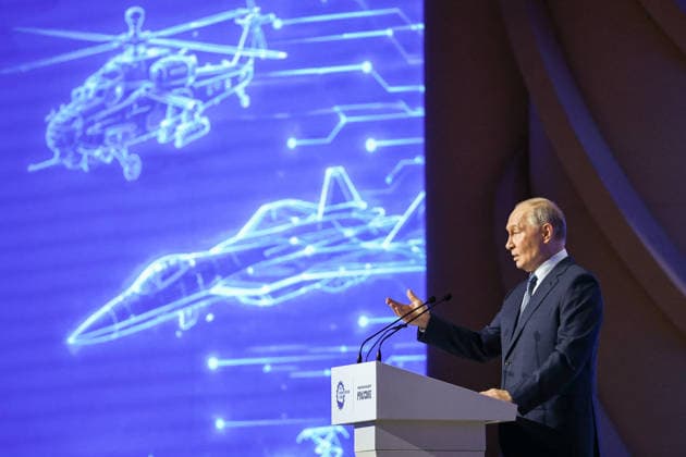 RUSSIA, MOSCOW - MAY 14, 2026: Russia s President Vladimir Putin addresses the 10th Congress of the Russian Engineering Union at the Russia National Centre. Mikhail Tereshchenko TASS  92457615