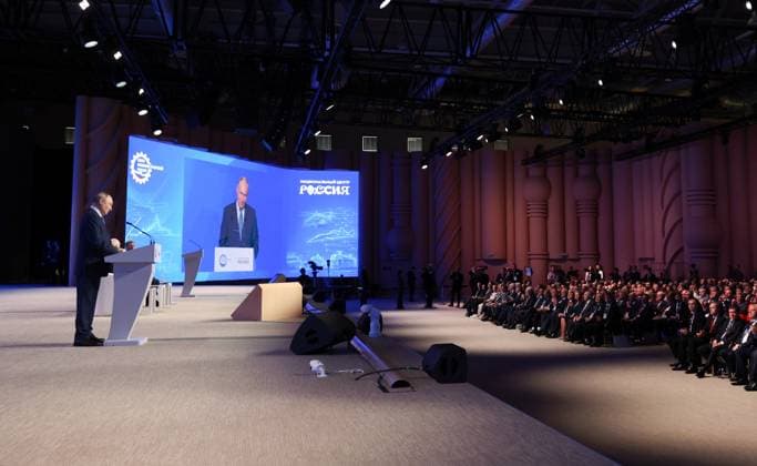 Russia Putin Engineering Union Congress 9164868 14.05.2026 Russian President Vladimir Putin delivers a speech during the 10th Congress of the Russian Engineering Union at the Russia National Centre in Moscow, Russia. Vyacheslav Prokofyev Sputnik Moscow Russia  Copyright: xVyacheslavxProkofyevx
