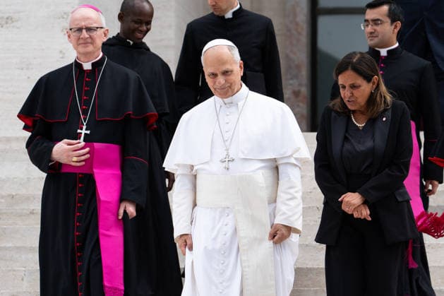 Pope Leo XIV Visits Sapienza University of Rome - Rome His Holiness Pope Leo XIV, accompanied by Archbishop Petar Rajic, the new Prefect of the Papal Household, is welcomed by Rector Antonella Polimeni for his pastoral visit to La Sapienza University of Rome. He will be in Rome on May 14, 2026. Photo by Andrea Bracaglia ABACAPRESS.COM Rome Italy Italy  Copyright: xBracagliaxAndrea ABACAx