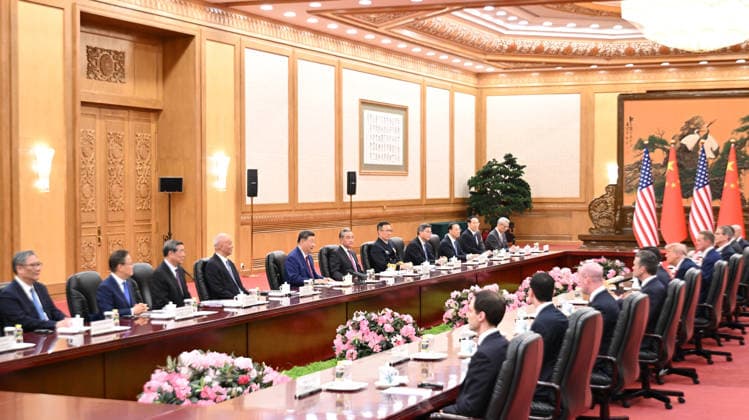 (260514) -- BEIJING, May 14, 2026 -- Chinese President Xi Jinping holds talks with U.S. President Donald Trump, who is on a state visit to China, at the Great Hall of the People in Beijing, capital of China, May 14, 2026. ) CHINA-BEIJING-XI JINPING-U.S.-TRUMP-TALKS (CN) LixXiang