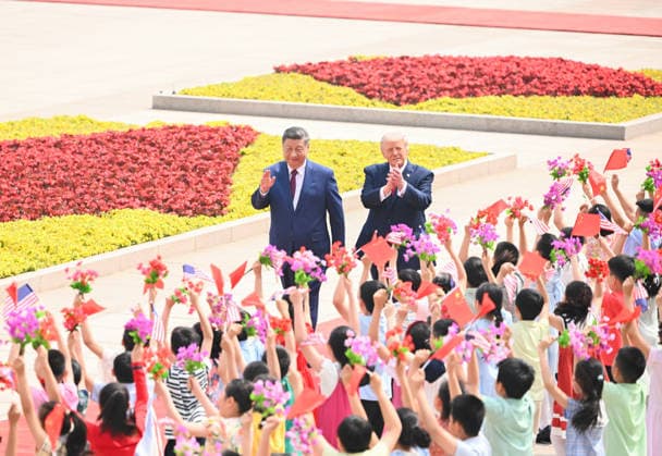 (260514) -- BEIJING, May 14, 2026 -- Chinese President Xi Jinping holds a welcome ceremony for U.S. President Donald Trump, who is on a state visit to China, outside the Great Hall of the People prior to their talks in Beijing, capital of China, May 14, 2026. Xi held talks with Trump at the Great Hall of the People in Beijing on Thursday. ) CHINA-BEIJING-XI JINPING-U.S.-TRUMP-TALKS (CN) XiexHuanchi