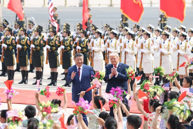 (260514) -- BEIJING, May 14, 2026 -- Chinese President Xi Jinping holds a welcome ceremony for U.S. President Donald Trump, who is on a state visit to China, outside the Great Hall of the People prior to their talks in Beijing, capital of China, May 14, 2026. Xi held talks with Trump at the Great Hall of the People in Beijing on Thursday. (Photo by Xinhua) CHINA-BEIJING-XI JINPING-U.S.-TRUMP-TALKS (CN) FengxYongbin 