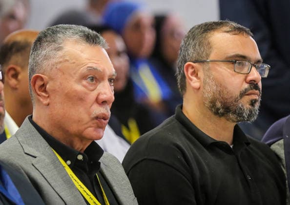 8th General Congress of the Fatah Movement RAMALLAH, WEST BANK, PALESTINE - MAY 14: Fatah member Ahmad Muhammad Suleiman Hales (L) and Fatah spokesperson Hazzam Qasim (R) attends the 8th General Congress of the Fatah Movement at the Palestinian Presidential headquarters in Ramallah, West Bank, Palestine on May 14, 2026. The Gaza segment of the congress was held via video conference at Al-Azhar University with the participation of numerous delegates. Saeed M. M. T. Jaras Anadolu Ramallah West Bank. Editorial use only. Please get in touch for any other usage.  Copyright: x2026xAnadoluxSaeedxM.xM.xT.xJarasx