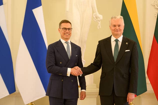 President of Finland visits Vilnius, Lithuania - 14 May 2026 President of Finland, Alexander Stubb and Lithuanian President Gitanas Nauseda are seen during their meeting at the Presidential Palace. President of Finland arrived in Lithuania on May 14 for a two-day state visit. In Vilnius, he met with Lithuanian President Gitanas Nauseda, after which the two leaders addressed the media at a press conference. Vilnius Lithuania Copyright: xYauhenxYerchakx xSOPAxImagesx stubb_vilnius_yerchak__2033