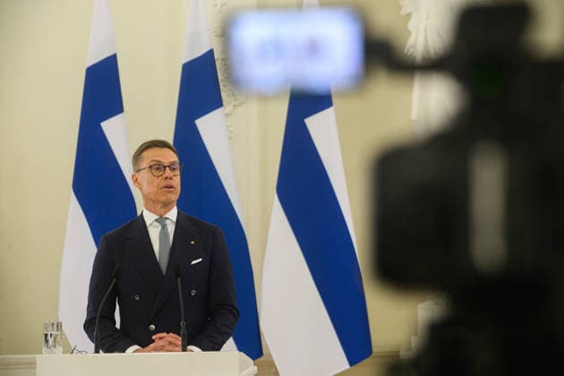 President of Finland visits Vilnius, Lithuania - 14 May 2026 President of Finland Alexander Stubb speaks during a joint press conference with Lithuanian President Gitanas Nauseda (not in view) at the Presidential Palace. President of Finland arrived in Lithuania on May 14 for a two-day state visit. In Vilnius, he met with Lithuanian President Gitanas Nauseda, after which the two leaders addressed the media at a press conference. Vilnius Lithuania Copyright: xYauhenxYerchakx xSOPAxImagesx stubb_vilnius_yerchak__2349