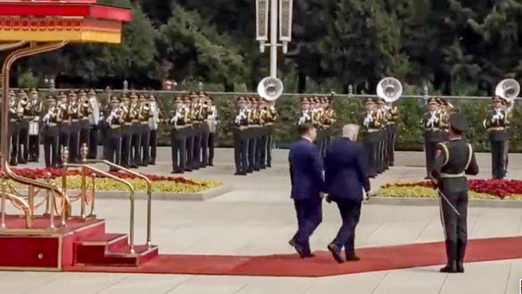 Chinese President Xi Jinping holds a welcome ceremony for U S President Donald Trump, who is on a state visit to China, outside the Great Hall of the People prior to their talks in Beijing, capital of China, May 14, 2026 Xi held talks with Trump at the Great Hall of the People in Beijing  Copyright: xCapturexd Ã cranxTVxviaxBestimagexCapturexd Ã cranxTVxviaxBestimagex
