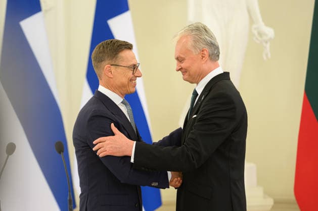 May 14, 2026, Vilnius, Lithuania: President of Finland Alexander Stubb and Lithuanian President Gitanas Nauseda are seen during a joint press conference at the Presidential Palace. President of Finland arrived in Lithuania on May 14 for a two-day state visit. In Vilnius, he met with Lithuanian President Gitanas Nauseda, after which the two leaders addressed the media at a press conference. Vilnius Lithuania  - ZUMAs197 20260514_aaa_s197_064 Copyright: xYauhenxYerchakx