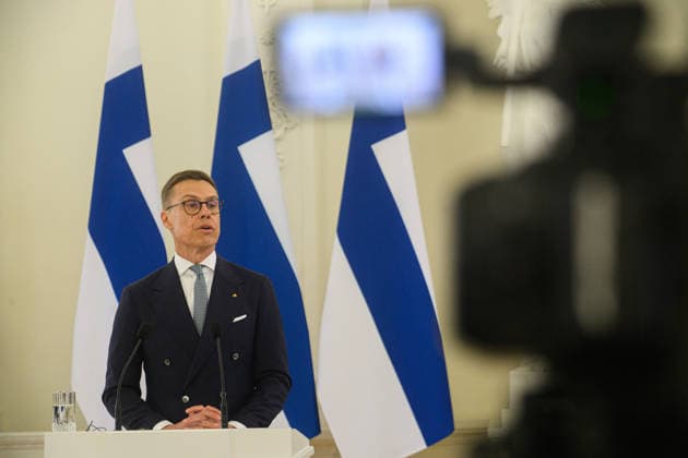 May 14, 2026, Vilnius, Lithuania: President of Finland Alexander Stubb speaks during a joint press conference with Lithuanian President Gitanas Nauseda (not in view) at the Presidential Palace. President of Finland arrived in Lithuania on May 14 for a two-day state visit. In Vilnius, he met with Lithuanian President Gitanas Nauseda, after which the two leaders addressed the media at a press conference. Vilnius Lithuania  - ZUMAs197 20260514_aaa_s197_068 Copyright: xYauhenxYerchakx