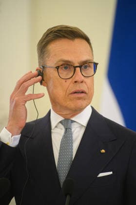 May 14, 2026, Vilnius, Lithuania: President of Finland Alexander Stubb is seen during a joint press conference with Lithuanian President Gitanas Nauseda (not in view) at the Presidential Palace. President of Finland arrived in Lithuania on May 14 for a two-day state visit. In Vilnius, he met with Lithuanian President Gitanas Nauseda, after which the two leaders addressed the media at a press conference. Vilnius Lithuania - ZUMAs197 20260514_aaa_s197_070 Copyright: xYauhenxYerchakx