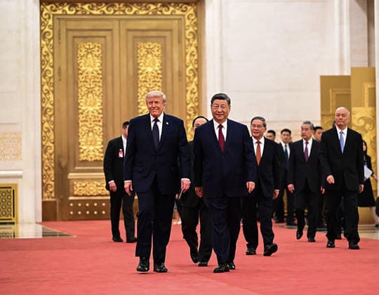 Chinese President Xi Jinping (C-R) welcomed U.S. President Donald Trump (L) and hosted a banquet at the Great Hall of the People in Beijing to mark Trump s official visit to China, on Thursday, May 14, 2026. Xi on Thursday held a banquet here to welcome U.S. President Donald Trump on his state visit to China.  CHN202605061405 ChinesexForeignxMinistry