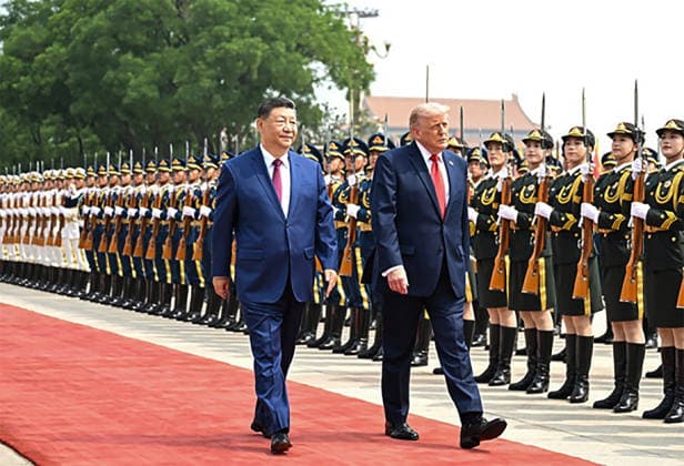Chinese President Xi Jinping holds a welcome ceremony for U.S. President Donald Trump, who is on a state visit to China, outside the Great Hall of the People prior to their talks in Beijing, capital of China, on Thursday on May 14, 2026.  CHN202605061412 ChinesexForeignxMinistry