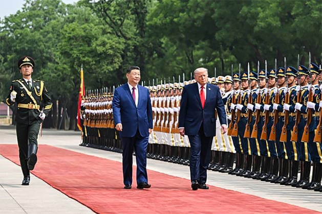 Chinese President Xi Jinping holds a welcome ceremony for U.S. President Donald Trump, who is on a state visit to China, outside the Great Hall of the People prior to their talks in Beijing, capital of China, on Thursday on May 14, 2026.  CHN202605061414 ChinesexForeignxMinistry