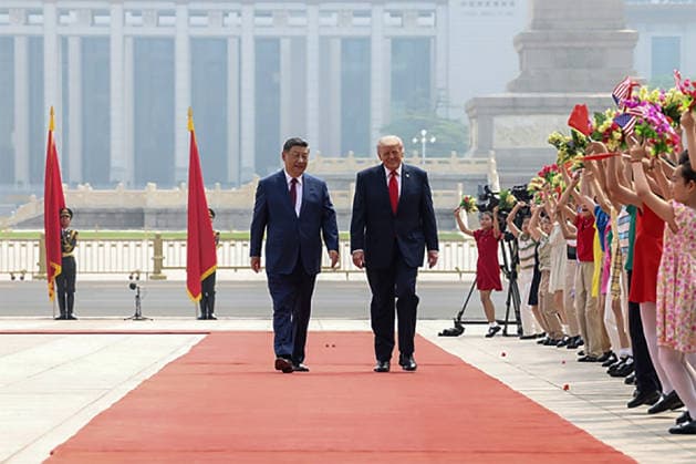 Chinese President Xi Jinping holds a welcome ceremony for U.S. President Donald Trump, who is on a state visit to China, outside the Great Hall of the People prior to their talks in Beijing on Thursday, May 14, 2026.  CHN202605061415 ChinesexForeignxMinistry