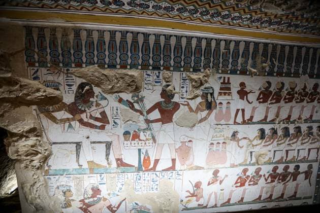 (260514) -- LUXOR, May 14, 2026 -- Colorful patterns are seen at the tomb belonging to an individual named Samut , which is located on the West Bank of Luxor Governorate, Egypt, May 14, 2026. Egyptian Ministry of Tourism and Antiquities announced on Thursday significant new archaeological discoveries made by an Egyptian mission in the Draa Abul Naga necropolis on the West Bank of Upper Egypt s Luxor. ) EGYPT-LUXOR-ANCIENT TOMBS-OPENING AhmedxGomaa 