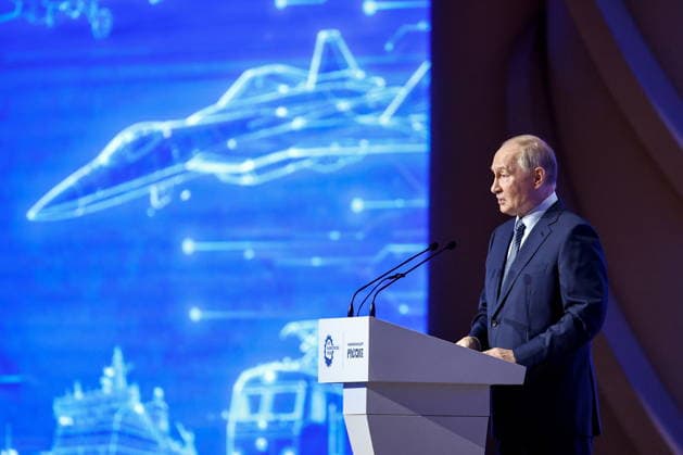 RUSSIA, MOSCOW - MAY 14, 2026: Russia s President Vladimir Putin addresses the 10th Congress of the Russian Engineering Union at the Russia National Centre. Mikhail Tereshchenko TASS  92459984