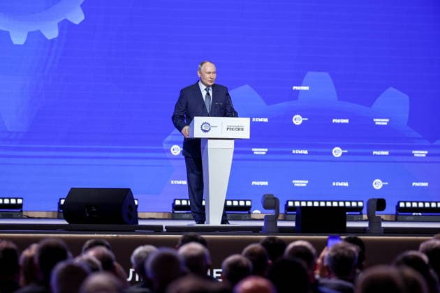 RUSSIA, MOSCOW - MAY 14, 2026: Russia s President Vladimir Putin addresses the 10th Congress of the Russian Engineering Union at the Russia National Centre. Mikhail Tereshchenko TASS  92459987