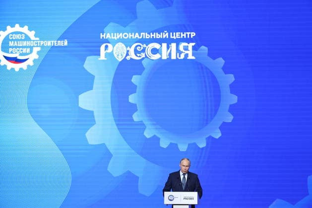 RUSSIA, MOSCOW - MAY 14, 2026: Russia s President Vladimir Putin addresses the 10th Congress of the Russian Engineering Union at the Russia National Centre. Mikhail Tereshchenko TASS  92461649