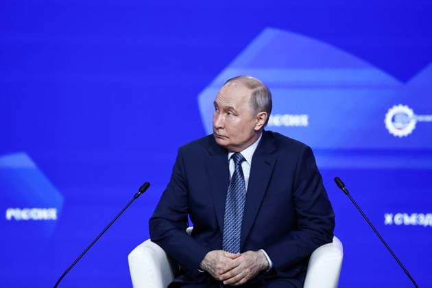 RUSSIA, MOSCOW - MAY 14, 2026: Russia s President Vladimir Putin attends the 10th Congress of the Russian Engineering Union at the Russia National Centre. Mikhail Tereshchenko TASS  92462156