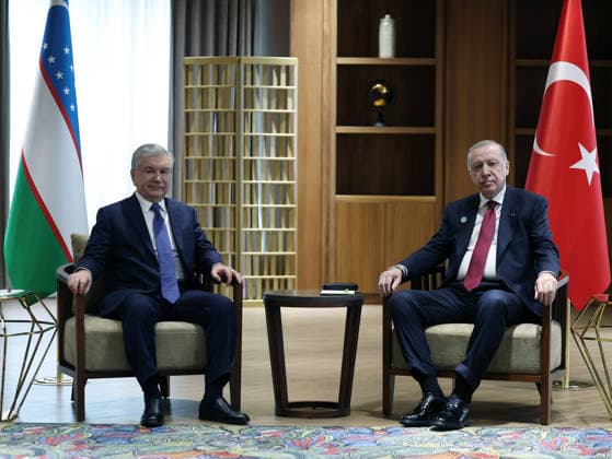 Recep Tayyip Erdogan-Shavkat Mirziyoyev meeting in Turkistan TURKISTAN, KAZAKHSTAN - MAY 15: (----EDITORIAL USE ONLY - MANDATORY CREDIT - TURKISH PRESIDENCY MURAT CETINMUHURDAR HANDOUT - NO MARKETING NO ADVERTISING CAMPAIGNS - DISTRIBUTED AS A SERVICE TO CLIENTS----) Turkish President Recep Tayyip Erdogan meets Uzbek President Shavkat Mirziyoyev in Turkistan, Kazakhstan on May 15, 2026. Turkish Presidency Murat Cetinmuhurdar Handout Anadolu Turkistan Kazakhstan. Editorial use only. Please get in touch for any other usage.  Copyright: x2026xAnadoluxTurkishxPresidencyx xMuratxCetinmuhurdarx xHandoutx