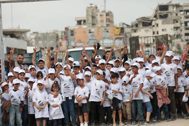 Marathon for Palestinian orphaned children on the 78th anniversary of the Nakba GAZA CITY, GAZA, PALESTINE - MAY 15: 100 Palestinian orphaned children take part in a marathon on the 78th anniversary of the Nakba in Gaza Strip, Palestine on May 15, 2026. Abdalhkem Abu Riash Anadolu Gaza City Gaza. Editorial use only. Please get in touch for any other usage.  Copyright: x2026xAnadoluxAbdalhkemxAbuxRiashx