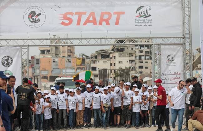 Marathon for Palestinian orphaned children on the 78th anniversary of the Nakba GAZA CITY, GAZA, PALESTINE - MAY 15: 100 Palestinian orphaned children take part in a marathon on the 78th anniversary of the Nakba in Gaza Strip, Palestine on May 15, 2026. Abdalhkem Abu Riash Anadolu Gaza City Gaza. Editorial use only. Please get in touch for any other usage.  Copyright: x2026xAnadoluxAbdalhkemxAbuxRiashx