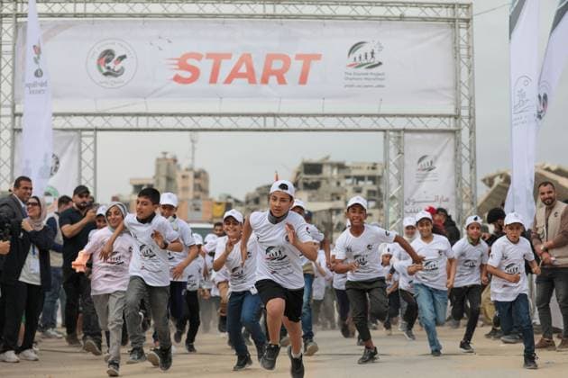 Marathon for Palestinian orphaned children on the 78th anniversary of the Nakba GAZA CITY, GAZA, PALESTINE - MAY 15: 100 Palestinian orphaned children take part in a marathon on the 78th anniversary of the Nakba in Gaza Strip, Palestine on May 15, 2026. Abdalhkem Abu Riash Anadolu Gaza City Gaza. Editorial use only. Please get in touch for any other usage.  Copyright: x2026xAnadoluxAbdalhkemxAbuxRiashx