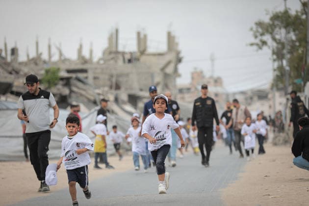 Marathon for Palestinian orphaned children on the 78th anniversary of the Nakba GAZA CITY, GAZA, PALESTINE - MAY 15: 100 Palestinian orphaned children take part in a marathon on the 78th anniversary of the Nakba in Gaza Strip, Palestine on May 15, 2026. Abdalhkem Abu Riash Anadolu Gaza City Gaza. Editorial use only. Please get in touch for any other usage.  Copyright: x2026xAnadoluxAbdalhkemxAbuxRiashx