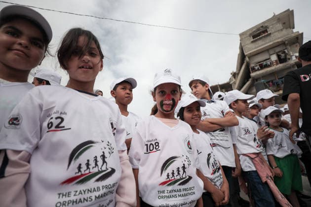 Marathon for Palestinian orphaned children on the 78th anniversary of the Nakba GAZA CITY, GAZA, PALESTINE - MAY 15: 100 Palestinian orphaned children take part in a marathon on the 78th anniversary of the Nakba in Gaza Strip, Palestine on May 15, 2026. Abdalhkem Abu Riash Anadolu Gaza City Gaza. Editorial use only. Please get in touch for any other usage.  Copyright: x2026xAnadoluxAbdalhkemxAbuxRiashx