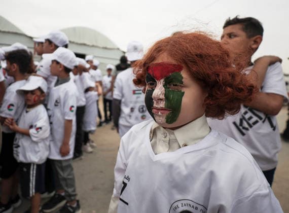 Marathon for Palestinian orphaned children on the 78th anniversary of the Nakba GAZA CITY, GAZA, PALESTINE - MAY 15: 100 Palestinian orphaned children take part in a marathon on the 78th anniversary of the Nakba in Gaza Strip, Palestine on May 15, 2026. Abdalhkem Abu Riash Anadolu Gaza City Gaza. Editorial use only. Please get in touch for any other usage.  Copyright: x2026xAnadoluxAbdalhkemxAbuxRiashx