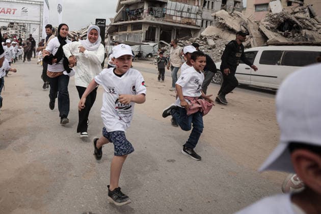 Marathon for Palestinian orphaned children on the 78th anniversary of the Nakba GAZA CITY, GAZA, PALESTINE - MAY 15: 100 Palestinian orphaned children take part in a marathon on the 78th anniversary of the Nakba in Gaza Strip, Palestine on May 15, 2026. Abdalhkem Abu Riash Anadolu Gaza City Gaza. Editorial use only. Please get in touch for any other usage.  Copyright: x2026xAnadoluxAbdalhkemxAbuxRiashx