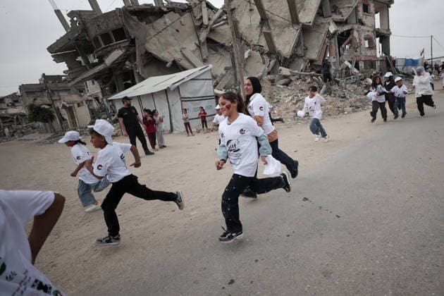 Marathon for Palestinian orphaned children on the 78th anniversary of the Nakba GAZA CITY, GAZA, PALESTINE - MAY 15: 100 Palestinian orphaned children take part in a marathon on the 78th anniversary of the Nakba in Gaza Strip, Palestine on May 15, 2026. Abdalhkem Abu Riash Anadolu Gaza City Gaza. Editorial use only. Please get in touch for any other usage.  Copyright: x2026xAnadoluxAbdalhkemxAbuxRiashx