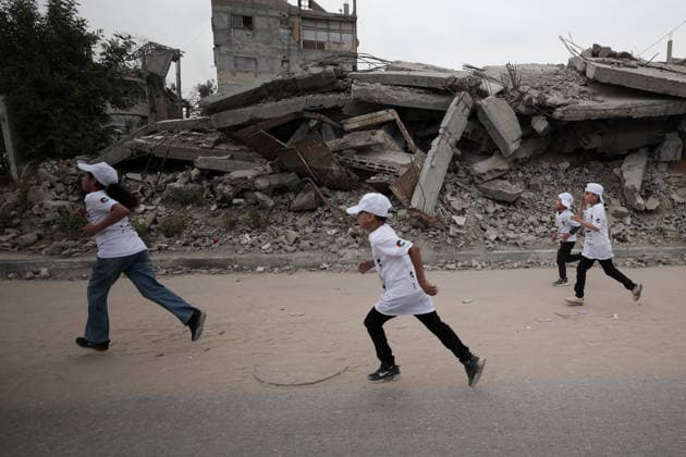 Marathon for Palestinian orphaned children on the 78th anniversary of the Nakba GAZA CITY, GAZA, PALESTINE - MAY 15: 100 Palestinian orphaned children take part in a marathon on the 78th anniversary of the Nakba in Gaza Strip, Palestine on May 15, 2026. Abdalhkem Abu Riash Anadolu Gaza City Gaza. Editorial use only. Please get in touch for any other usage.  Copyright: x2026xAnadoluxAbdalhkemxAbuxRiashx