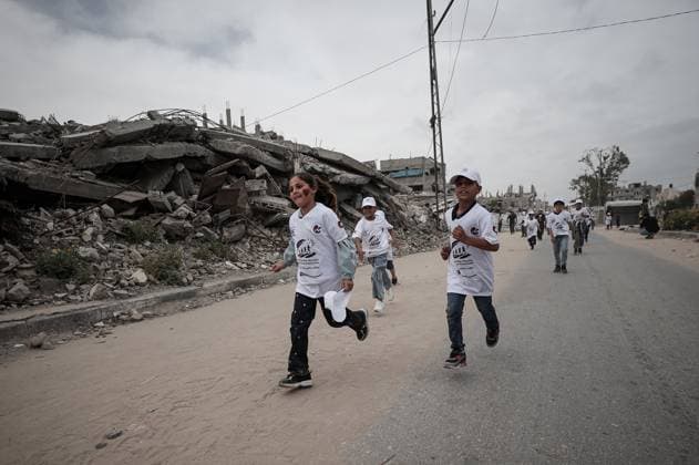 Marathon for Palestinian orphaned children on the 78th anniversary of the Nakba GAZA CITY, GAZA, PALESTINE - MAY 15: 100 Palestinian orphaned children take part in a marathon on the 78th anniversary of the Nakba in Gaza Strip, Palestine on May 15, 2026. Abdalhkem Abu Riash Anadolu Gaza City Gaza. Editorial use only. Please get in touch for any other usage.  Copyright: x2026xAnadoluxAbdalhkemxAbuxRiashx