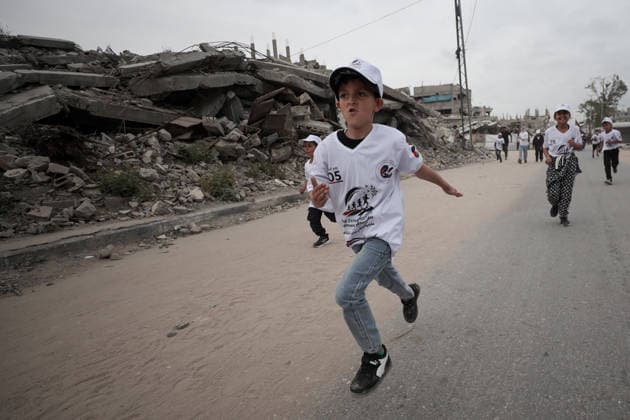 Marathon for Palestinian orphaned children on the 78th anniversary of the Nakba GAZA CITY, GAZA, PALESTINE - MAY 15: 100 Palestinian orphaned children take part in a marathon on the 78th anniversary of the Nakba in Gaza Strip, Palestine on May 15, 2026. Abdalhkem Abu Riash Anadolu Gaza City Gaza. Editorial use only. Please get in touch for any other usage.  Copyright: x2026xAnadoluxAbdalhkemxAbuxRiashx