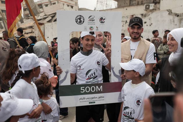 Marathon for Palestinian orphaned children on the 78th anniversary of the Nakba GAZA CITY, GAZA, PALESTINE - MAY 15: 100 Palestinian orphaned children take part in a marathon on the 78th anniversary of the Nakba in Gaza Strip, Palestine on May 15, 2026. Abdalhkem Abu Riash Anadolu Gaza City Gaza. Editorial use only. Please get in touch for any other usage.  Copyright: x2026xAnadoluxAbdalhkemxAbuxRiashx