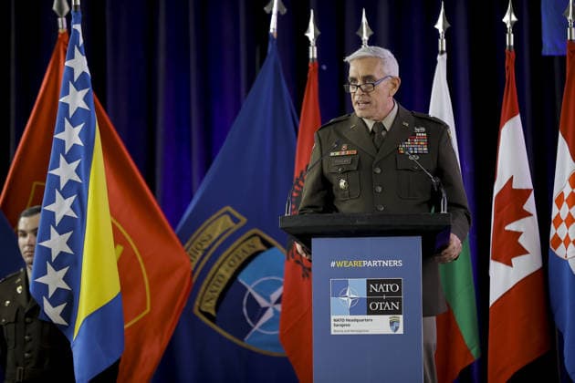 Handover ceremony of command duties at NATO Headquarters Sarajevo SARAJEVO, BOSNIA AND HERZEGOVINA - MAY 15: A general view from handover ceremony of command duties at NATO Headquarters Sarajevo to the new NATO Headquarters Commander, Brigadier General James C. Fowler on May 15, 2026 in Sarajevo, Bosnia and Herzegovina. Samir Jordamovic Anadolu Sarajevo Bosnia and Herzegovina. Editorial use only. Please get in touch for any other usage.  Copyright: x2026xAnadoluxSamirxJordamovicx