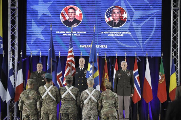 Handover ceremony of command duties at NATO Headquarters Sarajevo SARAJEVO, BOSNIA AND HERZEGOVINA - MAY 15: A general view from handover ceremony of command duties at NATO Headquarters Sarajevo to the new NATO Headquarters Commander, Brigadier General James C. Fowler on May 15, 2026 in Sarajevo, Bosnia and Herzegovina. Samir Jordamovic Anadolu Sarajevo Bosnia and Herzegovina. Editorial use only. Please get in touch for any other usage.  Copyright: x2026xAnadoluxSamirxJordamovicx