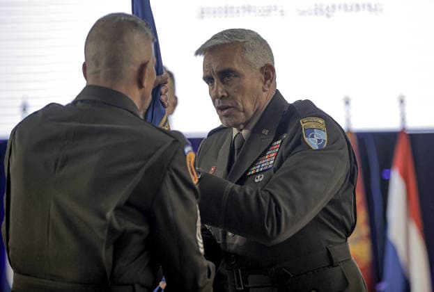 Handover ceremony of command duties at NATO Headquarters Sarajevo SARAJEVO, BOSNIA AND HERZEGOVINA - MAY 15: A general view from handover ceremony of command duties at NATO Headquarters Sarajevo to the new NATO Headquarters Commander, Brigadier General James C. Fowler on May 15, 2026 in Sarajevo, Bosnia and Herzegovina. Samir Jordamovic Anadolu Sarajevo Bosnia and Herzegovina. Editorial use only. Please get in touch for any other usage.  Copyright: x2026xAnadoluxSamirxJordamovicx