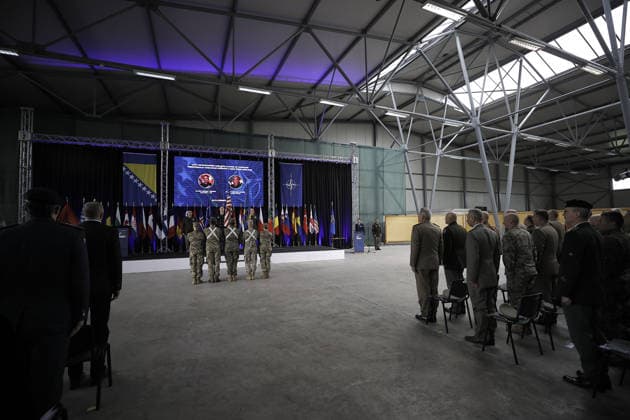 Handover ceremony of command duties at NATO Headquarters Sarajevo SARAJEVO, BOSNIA AND HERZEGOVINA - MAY 15: A general view from handover ceremony of command duties at NATO Headquarters Sarajevo to the new NATO Headquarters Commander, Brigadier General James C. Fowler on May 15, 2026 in Sarajevo, Bosnia and Herzegovina. Samir Jordamovic Anadolu Sarajevo Bosnia and Herzegovina. Editorial use only. Please get in touch for any other usage.  Copyright: x2026xAnadoluxSamirxJordamovicx