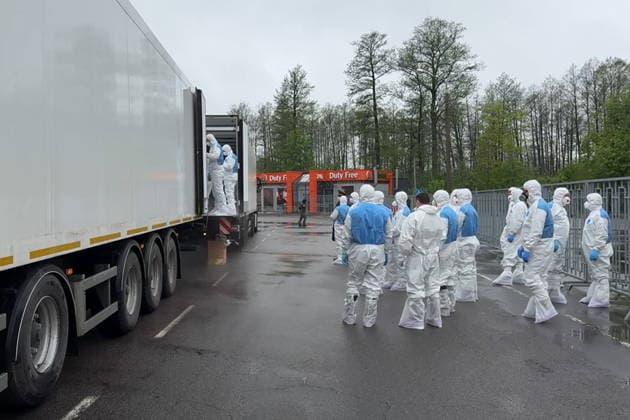 BELARUS - MAY 15, 2026: Russia and Ukraine swap dead bodies. Russia is handing over 526 bodies of fallen Ukrainian soldiers in exchange for 41 Russians. Ruptly POOL TASS  92503645