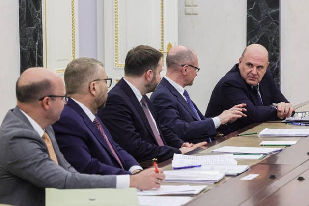 RUSSIA, MOSCOW - MAY 15, 2026: Russia s Prime Minister Mikhail Mishustin (R) attends a meeting on economic issues at Moscow s Kremlin. Mikhail Metzel Russian Presidential Press and Information Office TASS  92505859