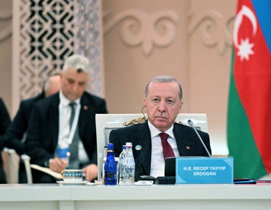 Informal Summit of the Organization of Turkic States in Kazakhstan TURKISTAN, KAZAKHSTAN - MAY 15: (----EDITORIAL USE ONLY - MANDATORY CREDIT - TURKISH PRESIDENCY HANDOUT - NO MARKETING NO ADVERTISING CAMPAIGNS - DISTRIBUTED AS A SERVICE TO CLIENTS----) Turkish President Recep Tayyip Erdogan attends the Informal Summit of the Organization of Turkic States (OTS) at the Turkistan Congress Center in Turkistan, Kazakhstan on May 15, 2026. Turkish Presidency Anadolu Turkistan Kazakhstan. Editorial use only. Please get in touch for any other usage.  Copyright: x2026xAnadoluxTurkishxPresidencyx