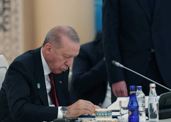 Informal Summit of the Organization of Turkic States in Turkistan TURKISTAN, KAZAKHSTAN - MAY 15: (----EDITORIAL USE ONLY - MANDATORY CREDIT - TURKISH PRESIDENCY HANDOUT - NO MARKETING NO ADVERTISING CAMPAIGNS - DISTRIBUTED AS A SERVICE TO CLIENTS----) Turkish President Recep Tayyip Erdogan attends the Informal Summit of the Organization of Turkic States (OTS) at the Turkistan Congress Center in Turkistan, Kazakhstan on May 15, 2026. Turkish Presidency Anadolu Turkistan Kazakhstan. Editorial use only. Please get in touch for any other usage.  Copyright: x2026xAnadoluxTurkishxPresidencyx