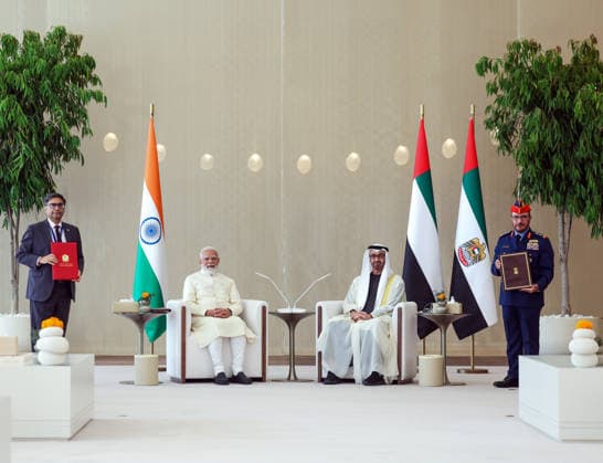 PM Modi and UAE President HH Sheikh Mohamed bin Zayed Al Nahyan witness the exchange of an MoU Abu Dhabi, May 15 (ANI): Prime Minister Narendra Modi and UAE President HH Sheikh Mohamed bin Zayed Al Nahyan witness exchange of MoU, in Abu Dhabi on Friday. (DPR PMO ANI Photo) Abu Dhabi UAE Copyright: xANIx ANI_20260515123
