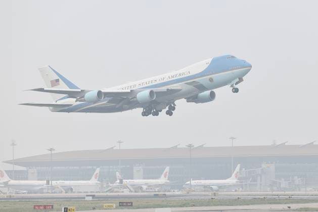 BEIJING, CHINA - MAY 15: Air Force One, carrying US President Donald Trump, takes off from Beijing Capital International Airport on May 15, 2026 in Beijing, China. U.S. President Donald Trump leaves Beijing on May 15, 2026, concluding his state visit to China.  Copyright: xChinaxNewsxServicex 111641691763
