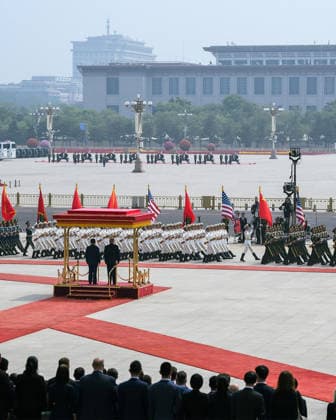 May 14, 2026, Beijing, China: U.S. President DONALD TRUMP with his Chinese counterpart XI JINPING, as they attend a welcome ceremony at the Great Hall of the People in Beijing. Beijing China - ZUMAz03_ 20260514_int_z03_584 Copyright: xWhitexHousexPressxOfficex
